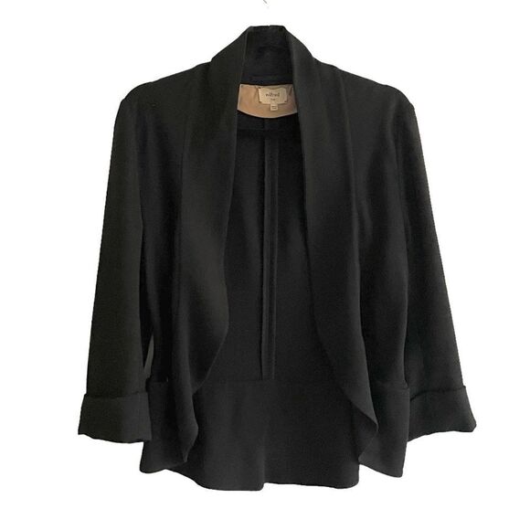 ARITZIA Wilfred Chevalier Open Front Cropped Cocoon Blazer Jacket Black 4 - Picture 1 of 6